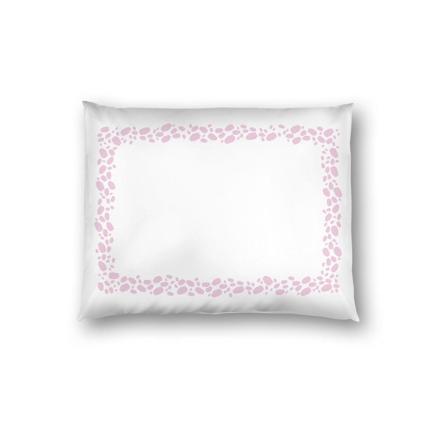 Off-white Cotton Sateen Pillow Sham, Pink Hand-painted Dab Motif Print, Classic Border, White Reverse Side, Standard - 20 x 26 inches