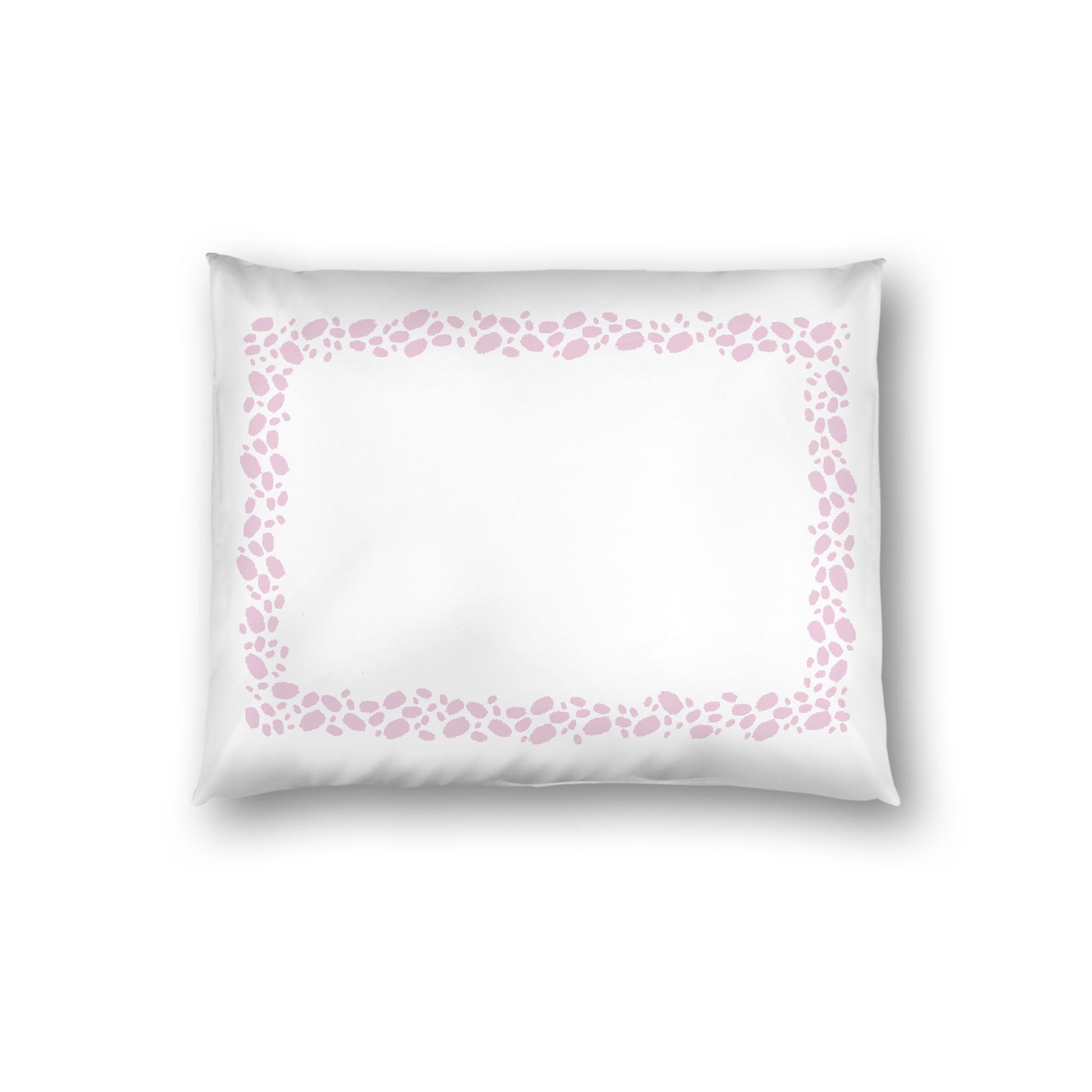Off-white Cotton Sateen Pillow Sham, Pink Hand-painted Dab Motif Print, Classic Border, White Reverse Side, Standard - 20 x 26 inches