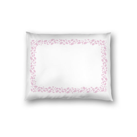 Off-white Cotton Sateen Pillow Sham, Pink Hand-painted Dab Motif Print, Classic Border, White Reverse Side, Standard - 20 x 26 inches