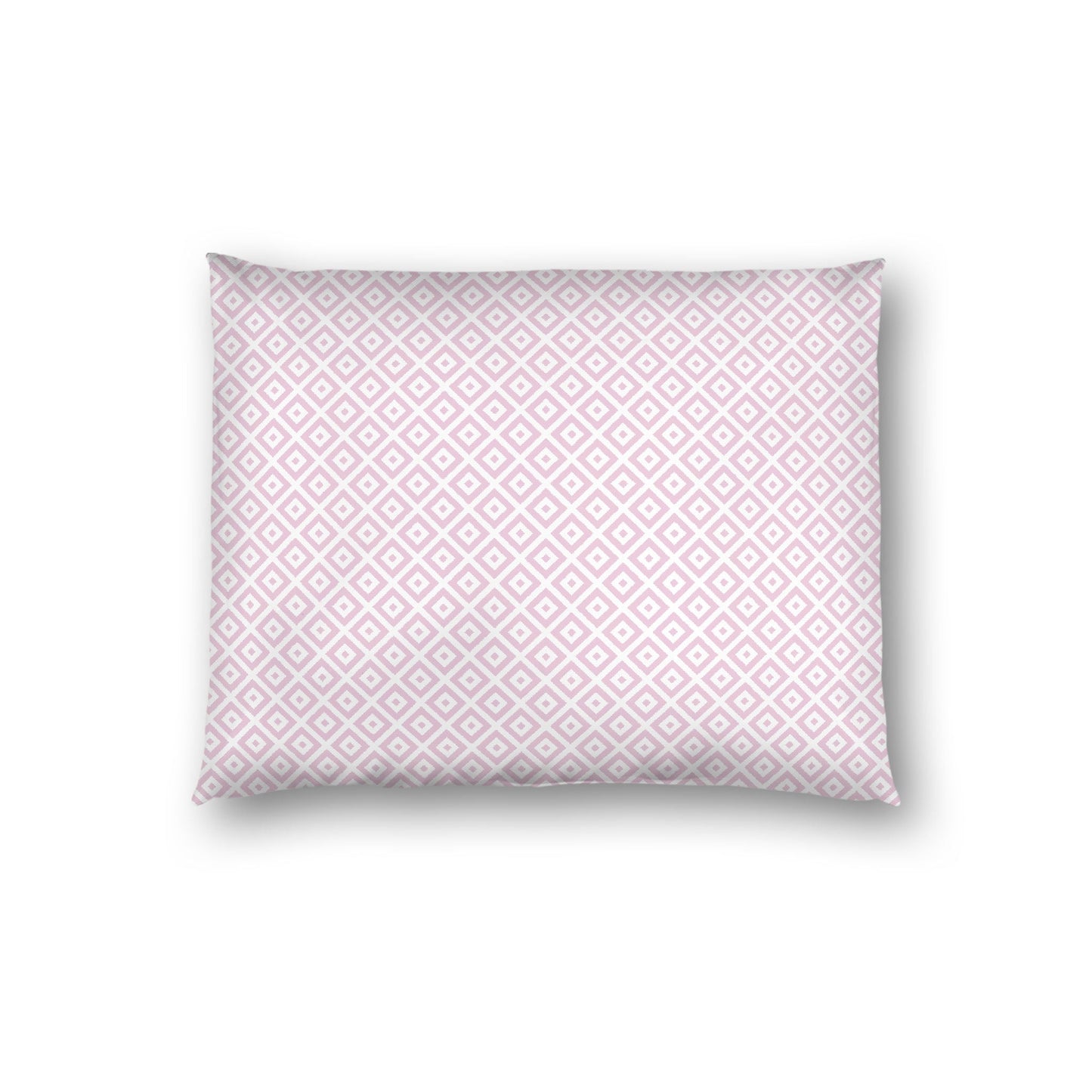 Off-white Cotton Sateen Pillow Sham, Pink Repeating Square Motif Print, Off-white Revese Side, Standard - 20 x 26 inches