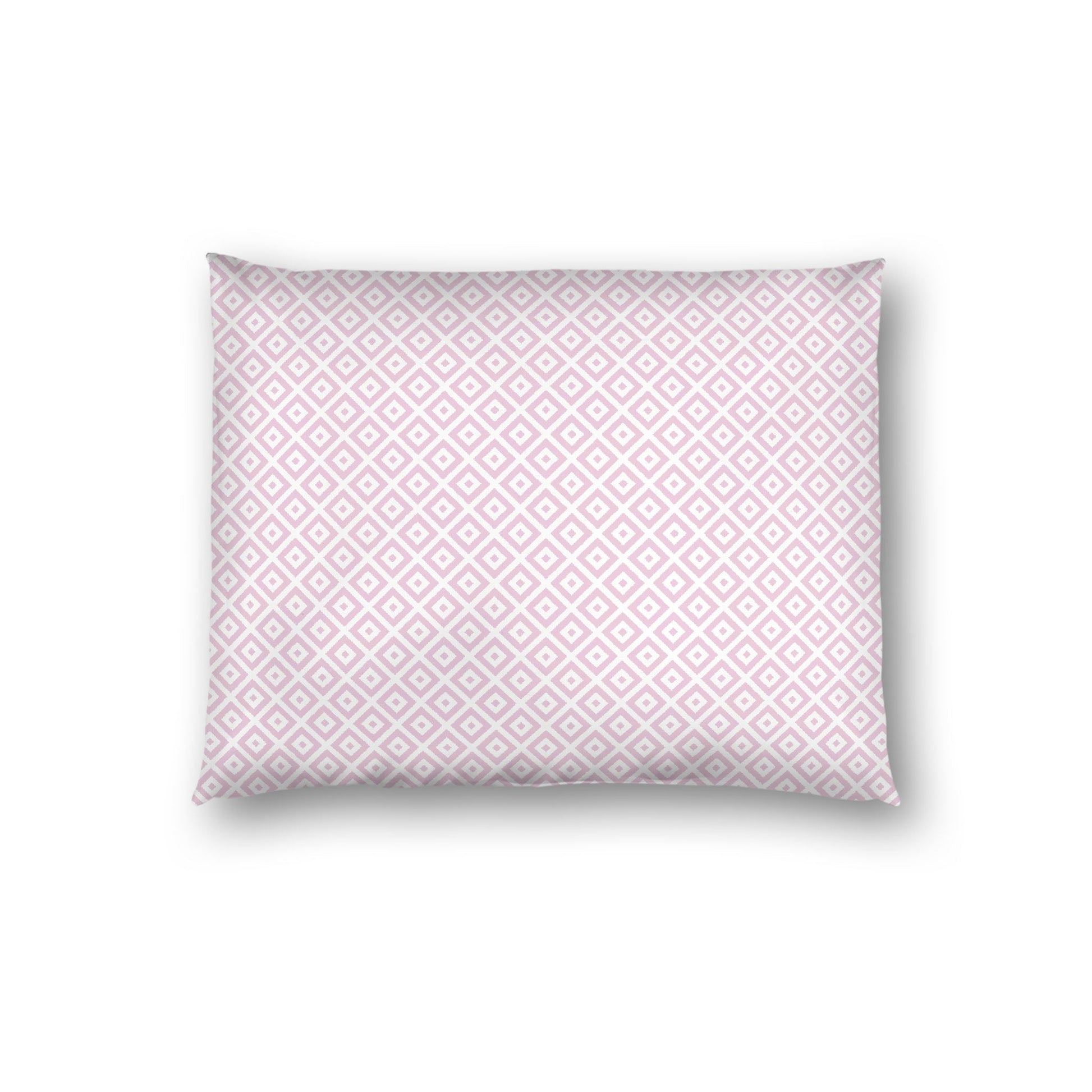 Off-white Cotton Sateen Pillow Sham, Pink Repeating Square Motif Print, Off-white Revese Side, Standard - 20 x 26 inches