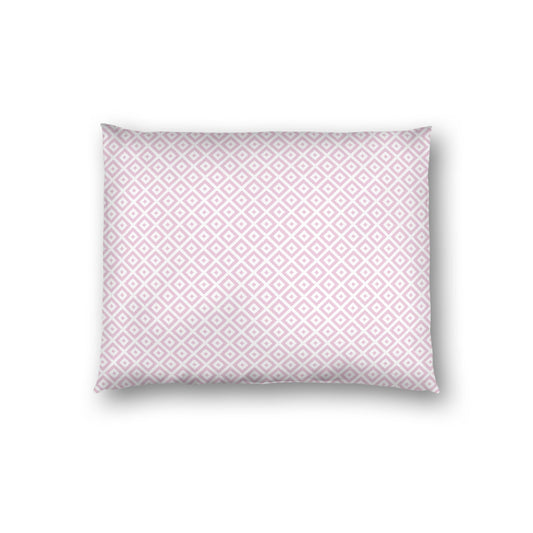 Off-white Cotton Sateen Pillow Sham, Pink Repeating Square Motif Print, Off-white Revese Side, Standard - 20 x 26 inches