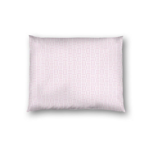 Off-white Cotton Sateen Pillow Sham, Pink Single Weave Motif Print, White Reverse Side, Standard - 20 x 26 inches