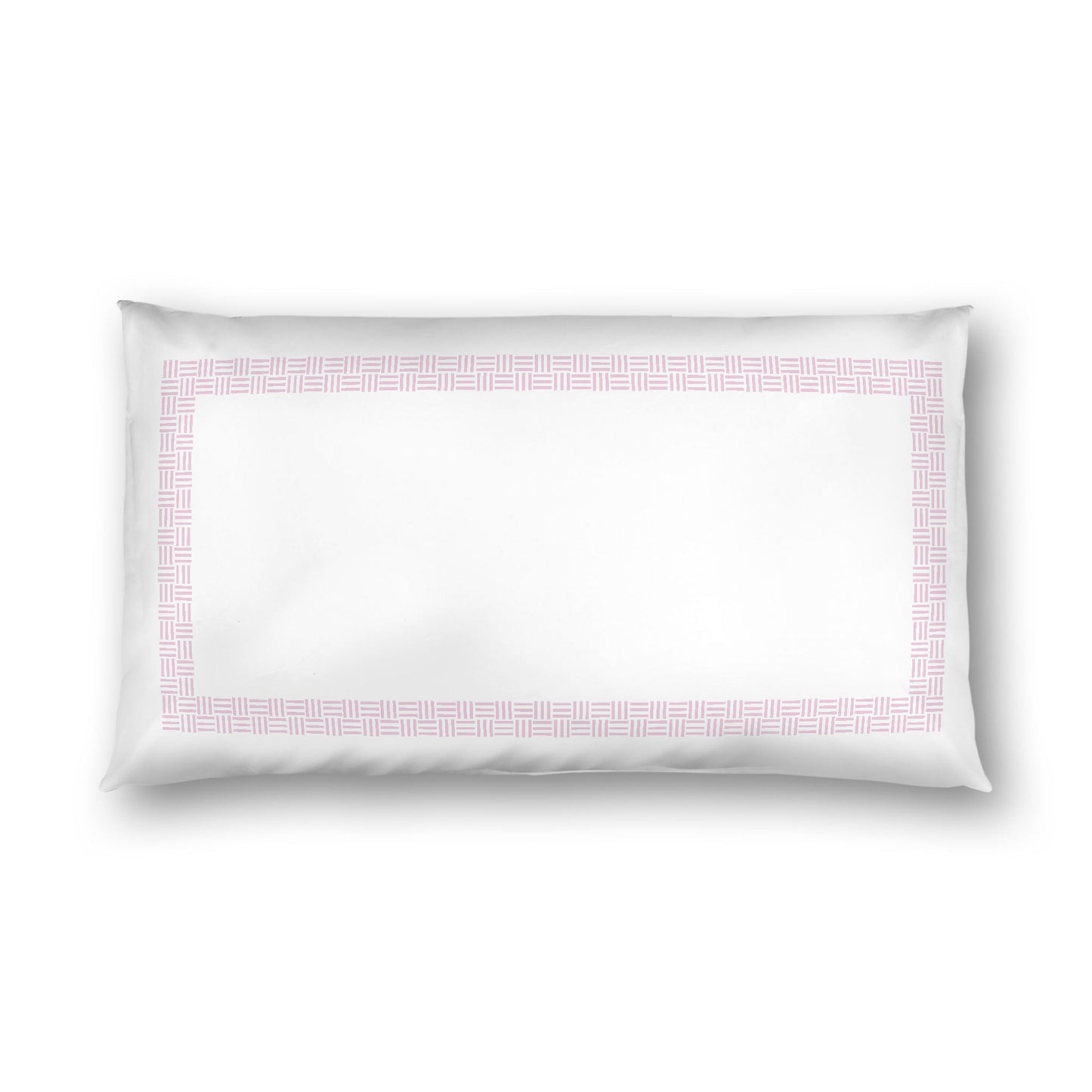 Off-white Cotton Sateen Pillow Sham, Pink Double Weave Motif Print, Classic Border, White Reverse Side, King - 20 x 36 inches
