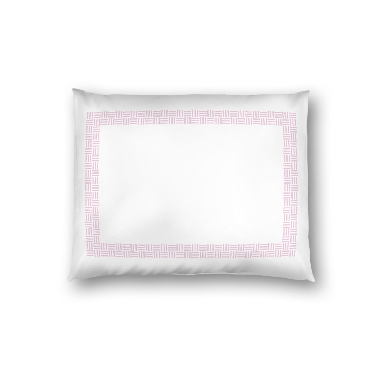 Off-white Cotton Sateen Pillow Sham, Pink Double Weave Motif Print, Classic Border, White Reverse Side, Standard - 20 x 26 inches