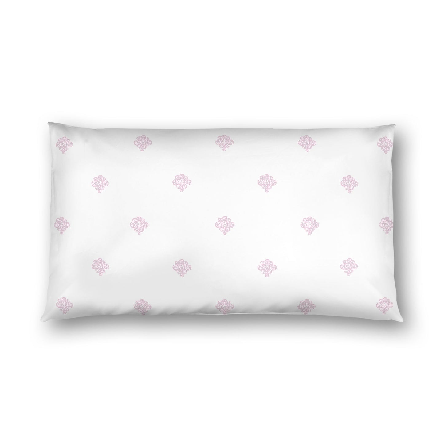 Off-white Cotton Sateen Pillow Sham, Pink Hand-painted Swizzle Motif Print, White Reverse Side, King - 20 x 36 inches