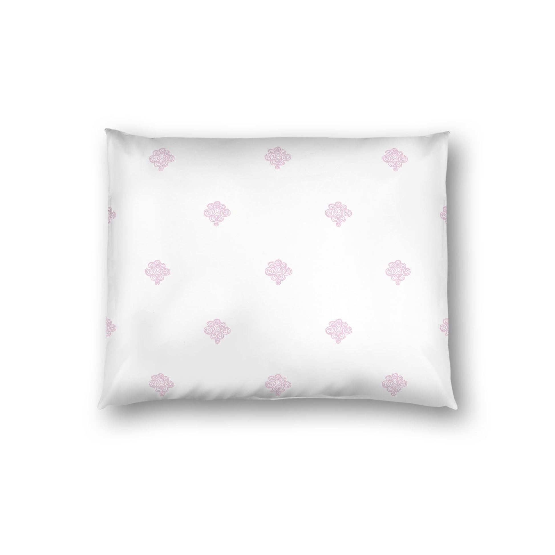 Off-white Cotton Sateen Pillow Sham, Pink Hand-painted Swizzle Motif Print, White Reverse Side, Standard - 20 x 26 inches