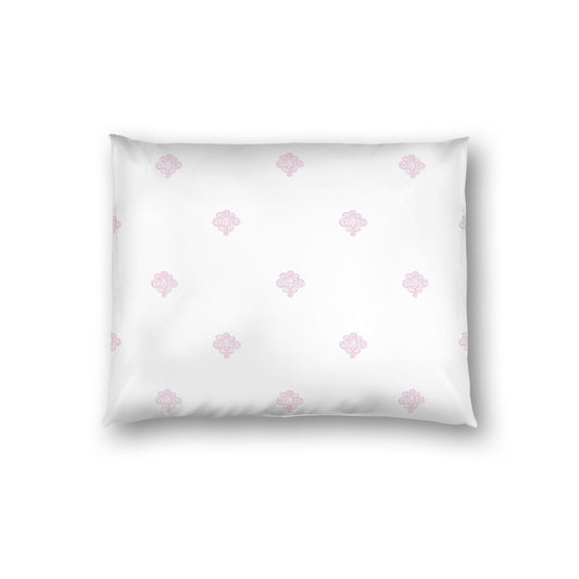 Off-white Cotton Sateen Pillow Sham, Pink Hand-painted Swizzle Motif Print, White Reverse Side, Standard - 20 x 26 inches