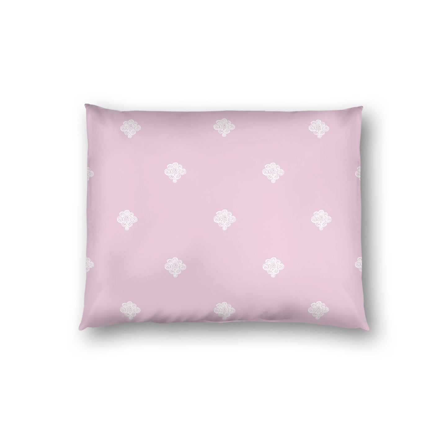 Pink Cotton Sateen Pillow Sham, Off-white Hand-painted Swizzle Motif Print, White Reverse Side, Standard - 20 x 26 inches