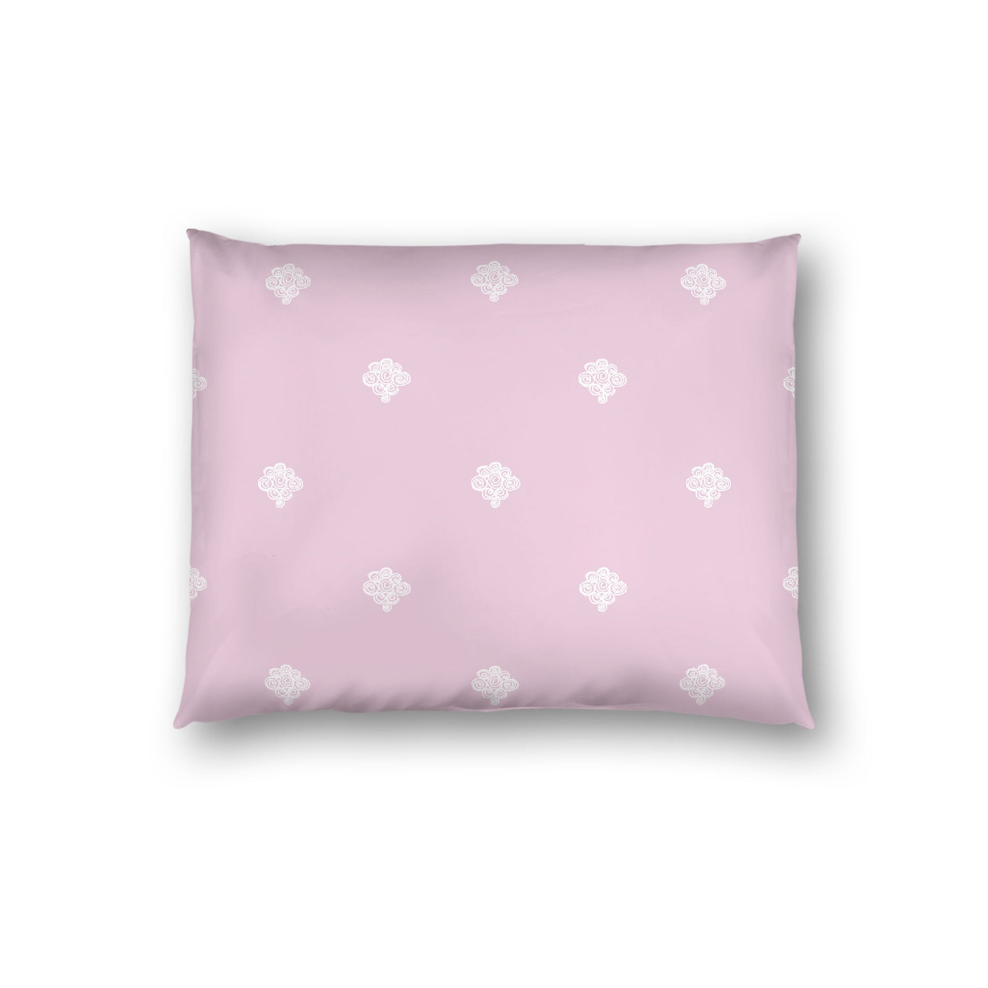 Pink Cotton Sateen Pillow Sham, Off-white Hand-painted Swizzle Motif Print, White Reverse Side, Standard - 20 x 26 inches