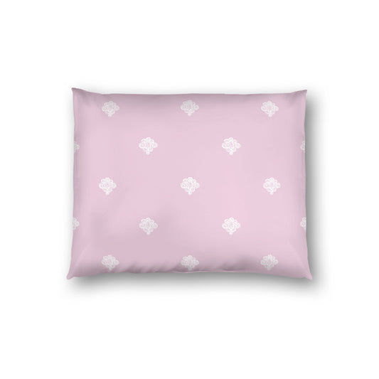 Pink Cotton Sateen Pillow Sham, Off-white Hand-painted Swizzle Motif Print, White Reverse Side, Standard - 20 x 26 inches