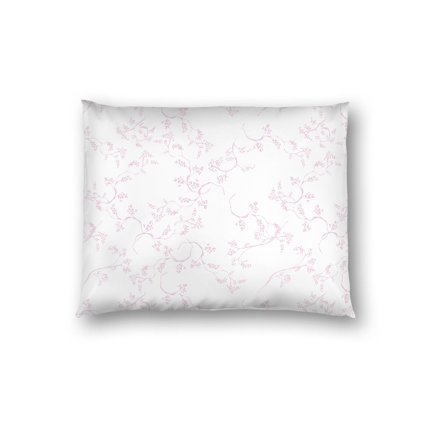 Off-white Cotton Sateen Pillow Sham, Pink Hand-painted Vine Print, White Reverse Side, Standard - 20 x 26 inches