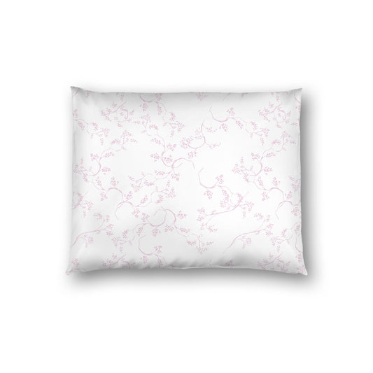 Off-white Cotton Sateen Pillow Sham, Pink Hand-painted Vine Print, White Reverse Side, Standard - 20 x 26 inches