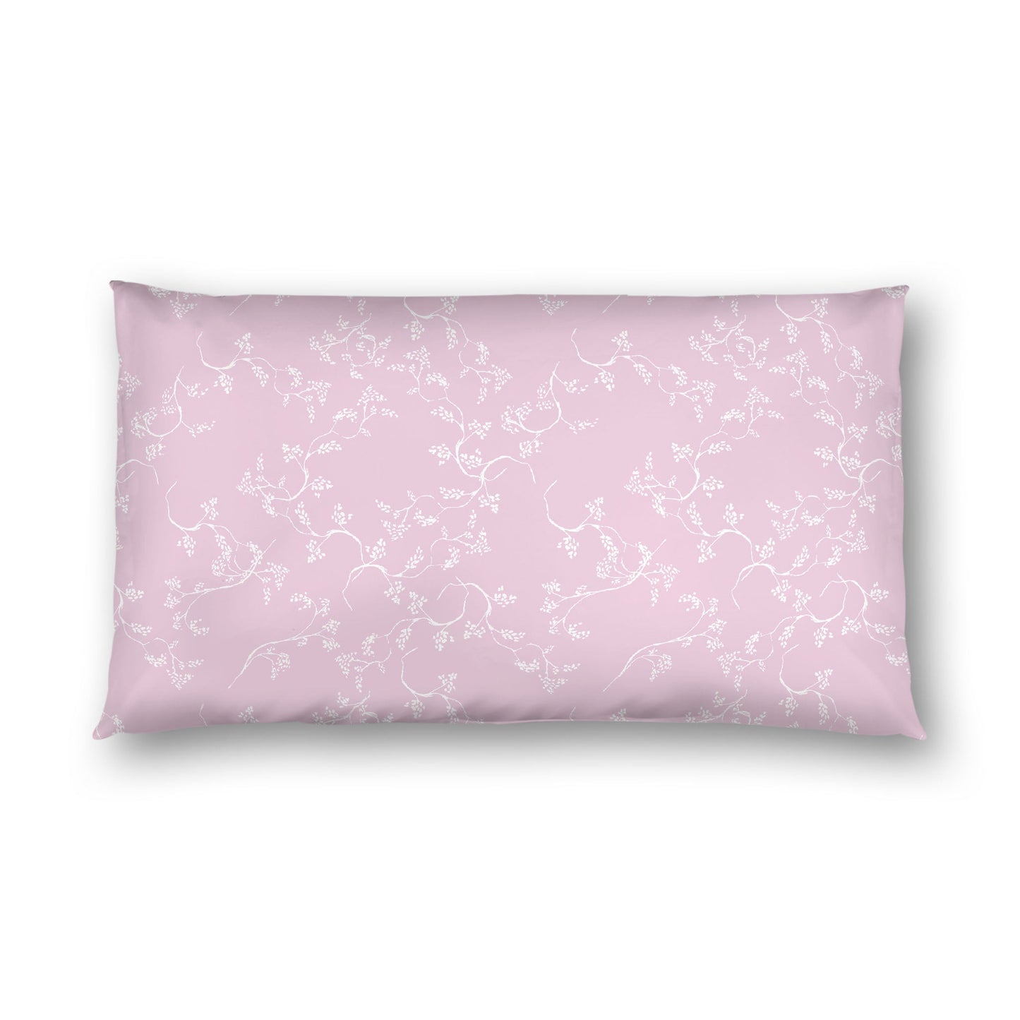 Pink Cotton Sateen Pillow Sham, Off-white Vine Print on Front, White Reverse Side, King - 20 x 36 inches