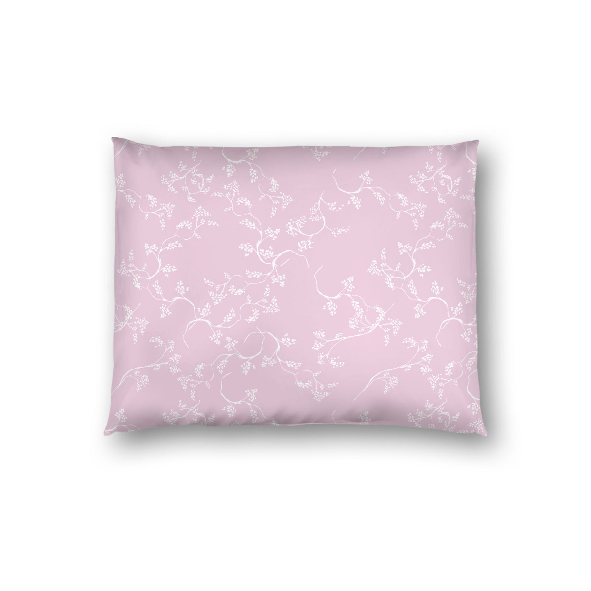 Pink Cotton Sateen Pillow Sham, Off-white Vine Print on Front, White Reverse Side, Standard - 20 x 26 inches