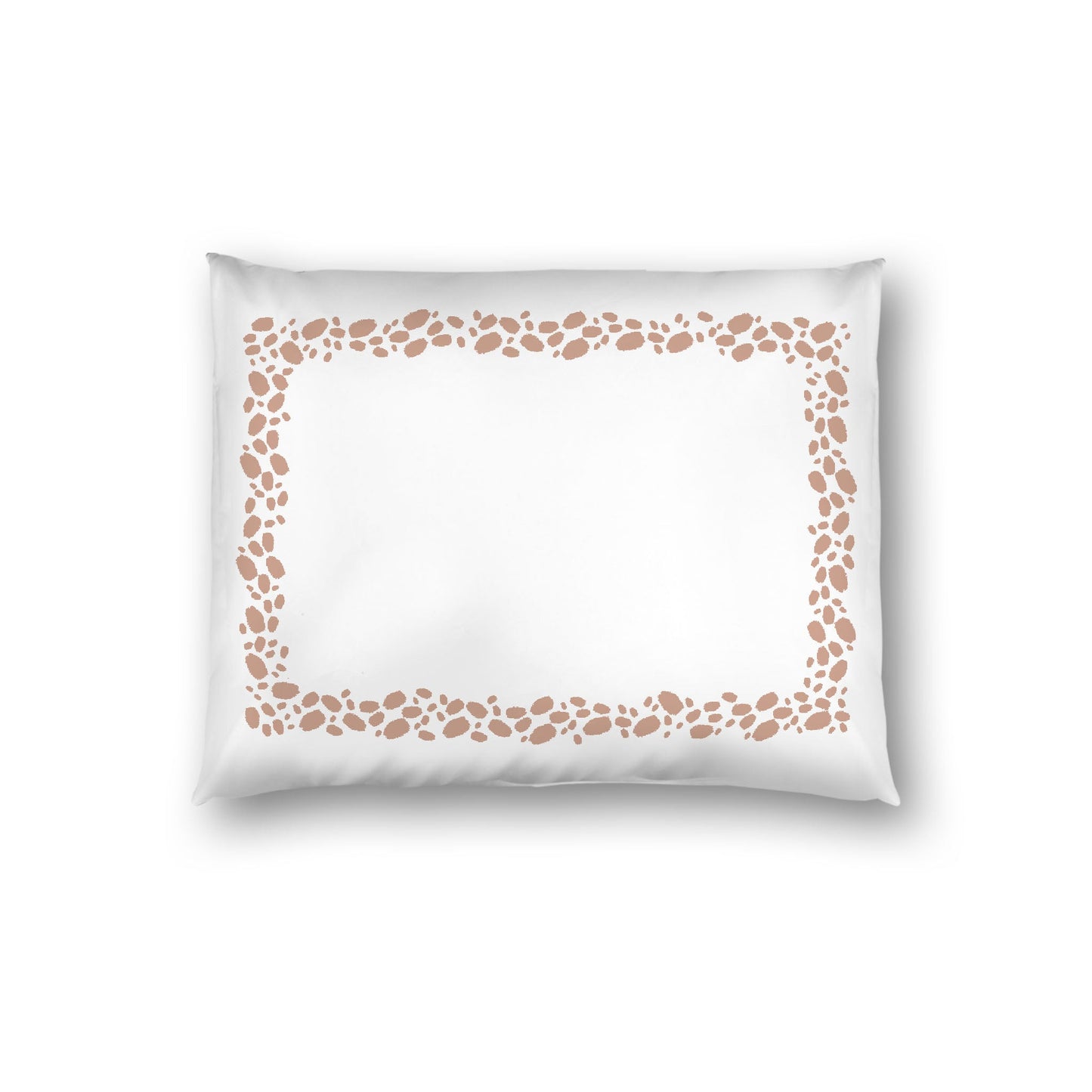 Off-white Cotton Sateen Pillow Sham, Salmon Hand-painted Dab Motif Print, Classic Border, White Reverse Side, Standard - 20 x 26 inches