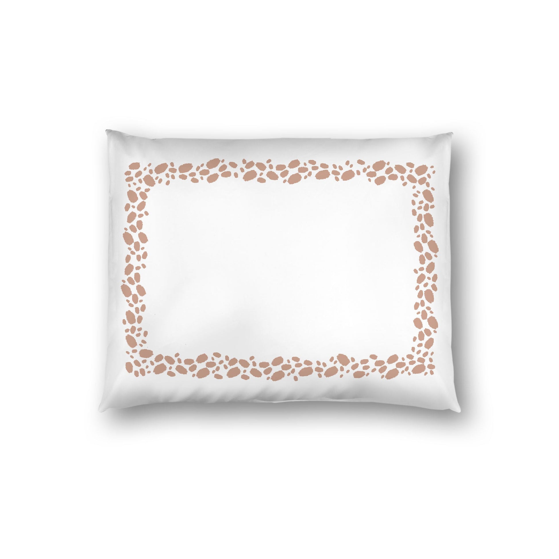 Off-white Cotton Sateen Pillow Sham, Salmon Hand-painted Dab Motif Print, Classic Border, White Reverse Side, Standard - 20 x 26 inches