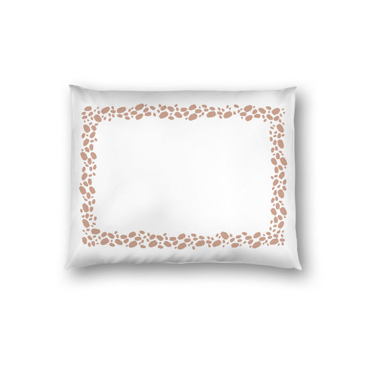 Off-white Cotton Sateen Pillow Sham, Salmon Hand-painted Dab Motif Print, Classic Border, White Reverse Side, Standard - 20 x 26 inches