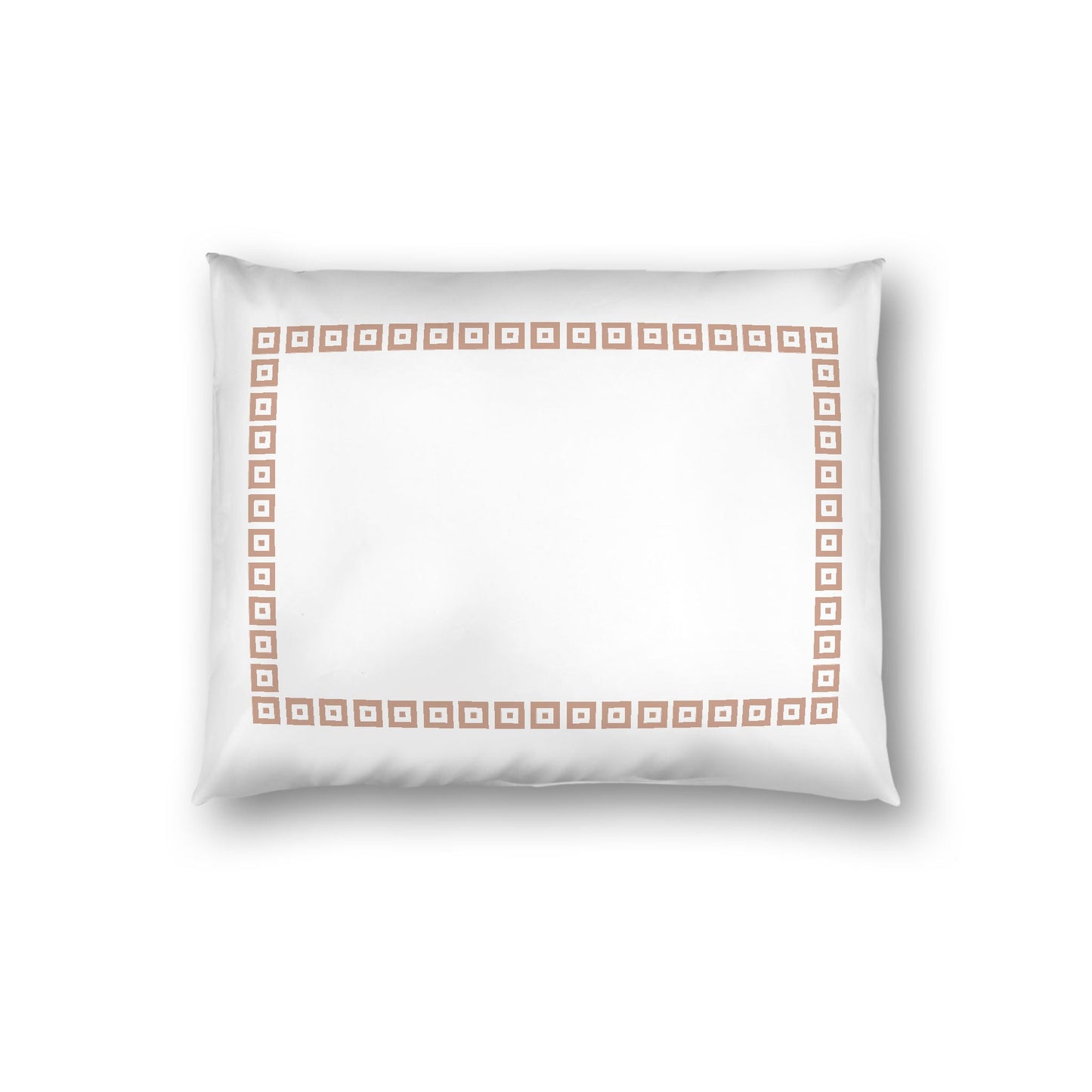 Off-white Cotton Sateen Pillow Sham, Salmon Repeating Square Motif Print, Classic Border, White Reverse Side, Standard - 20 x 26 inches