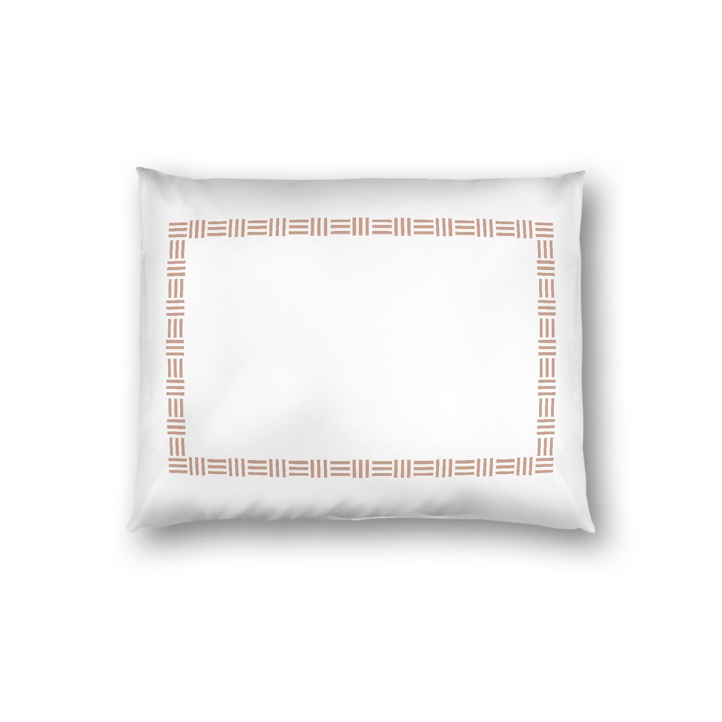Off-white Cotton Sateen Pillow Sham, Salmon Single Weave Motif Print, Classic Border, White Reverse Side, Standard - 20 x 26 inches