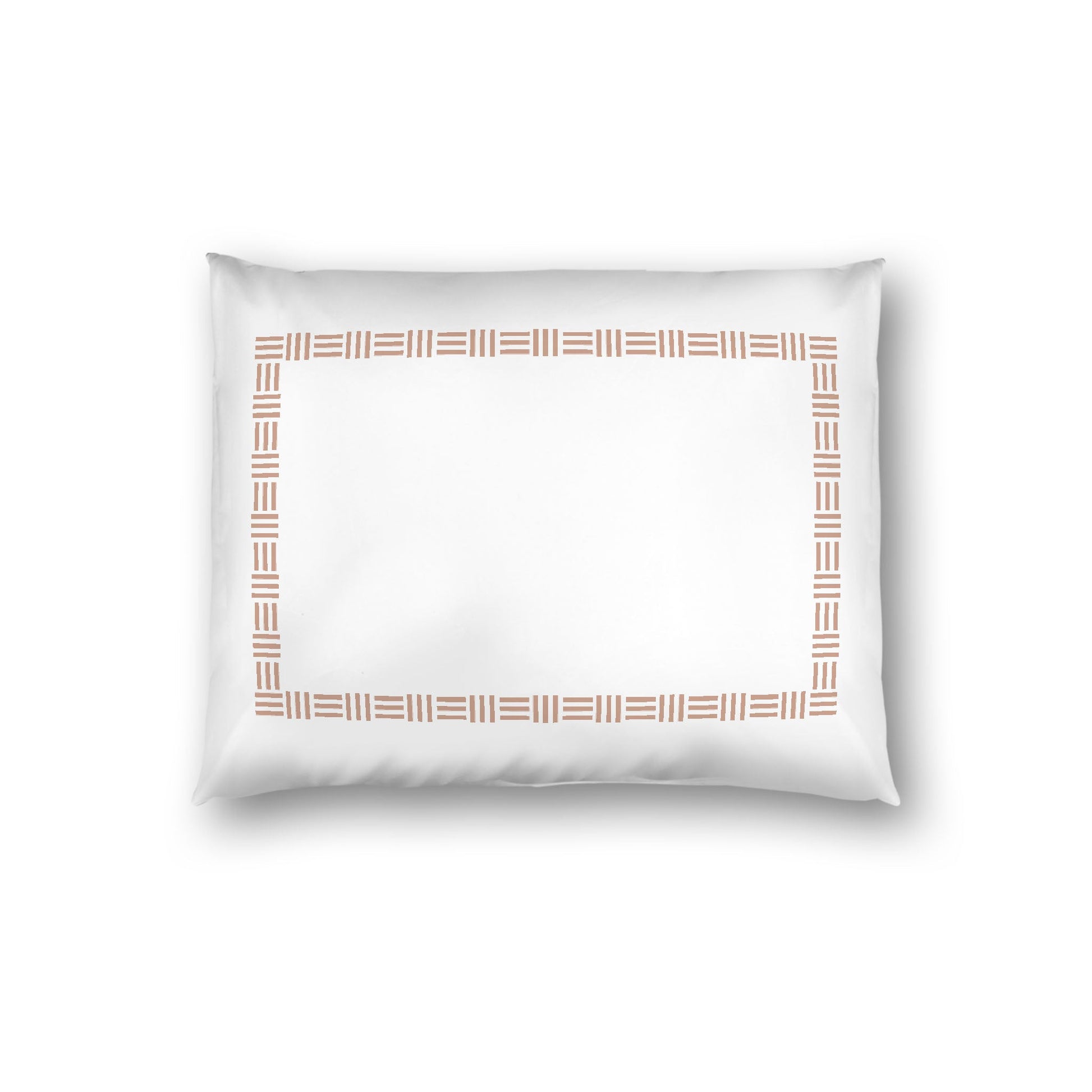 Off-white Cotton Sateen Pillow Sham, Salmon Single Weave Motif Print, Classic Border, White Reverse Side, Standard - 20 x 26 inches