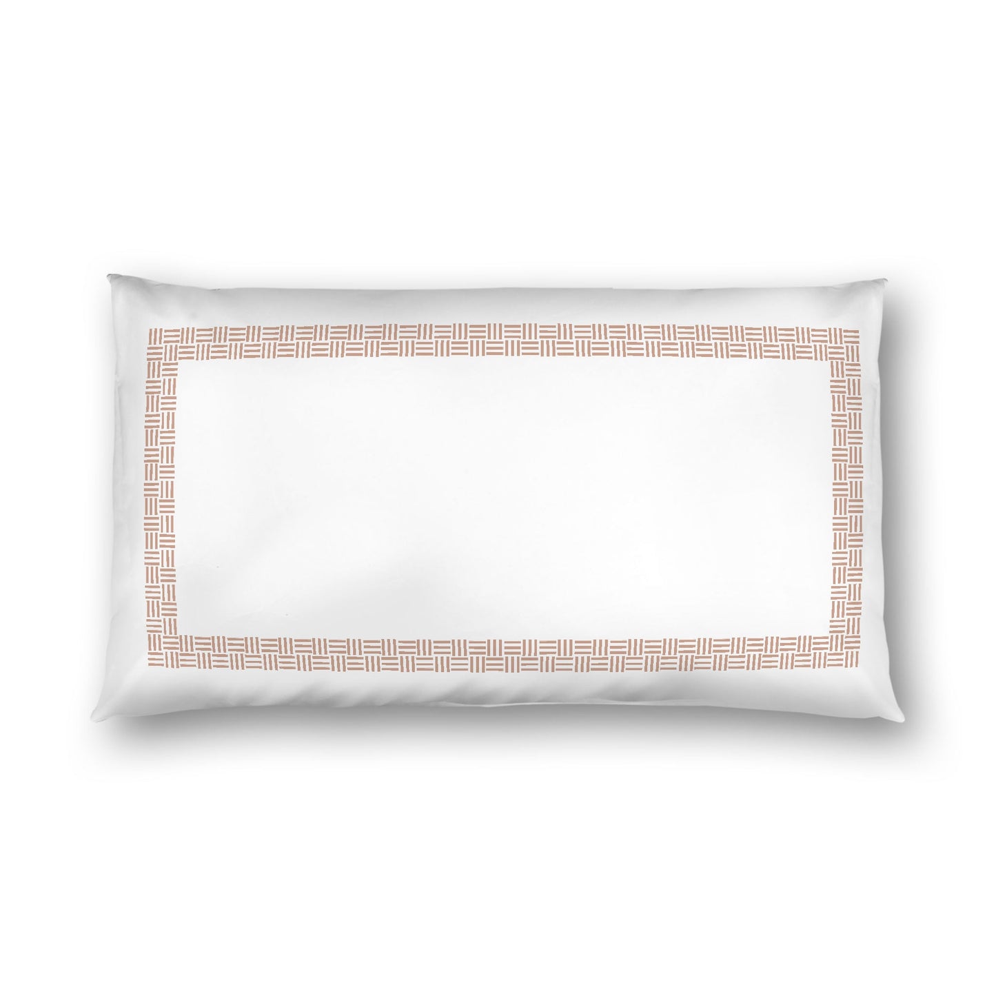 Off-white Cotton Sateen Pillow Sham, Salmon Double Weave Motif Print, Classic Border, White Reverse Side, King - 20 x 36 inches