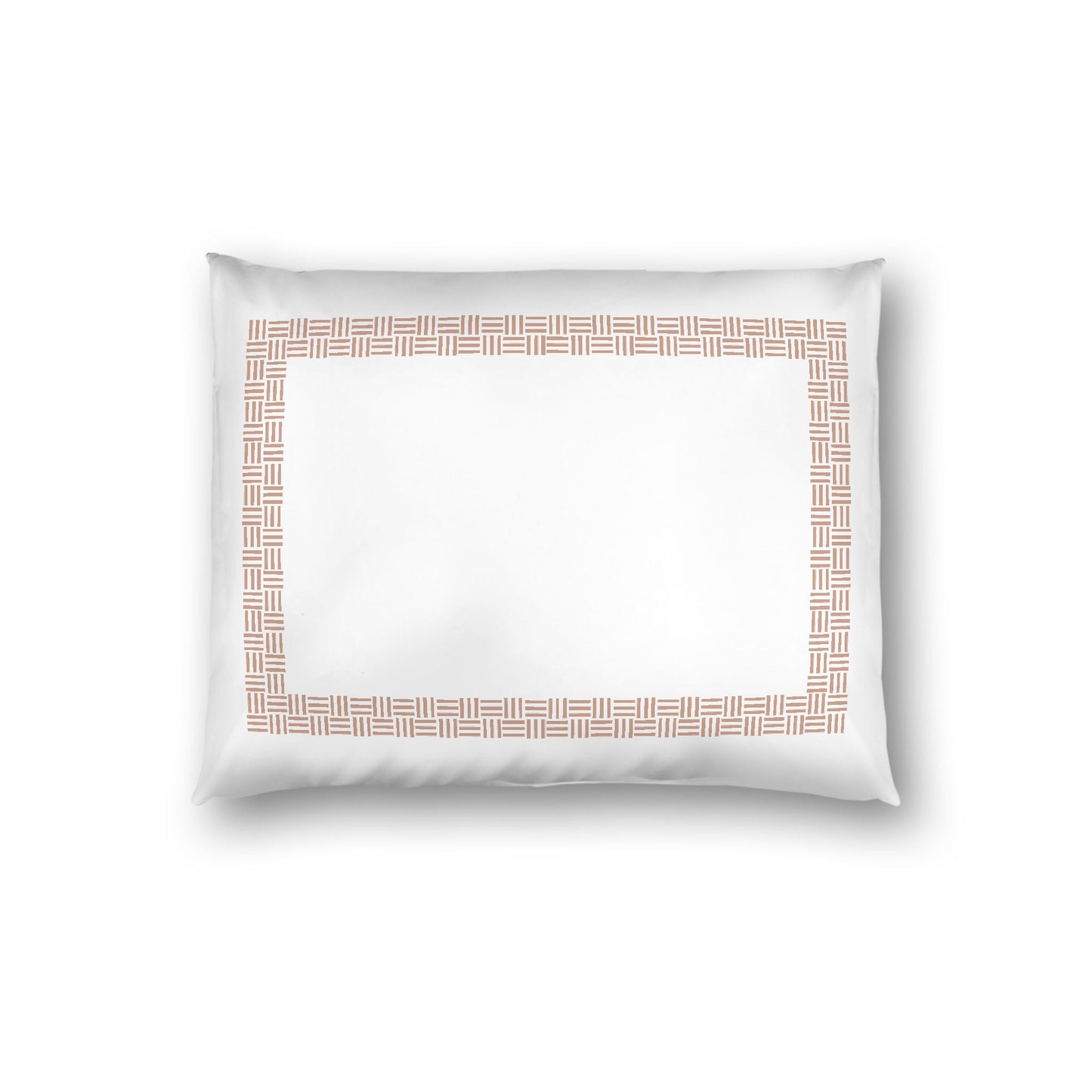 Off-white Cotton Sateen Pillow Sham, Salmon Double Weave Motif Print, Classic Border, White Reverse Side, Standard - 20 x 26 inches