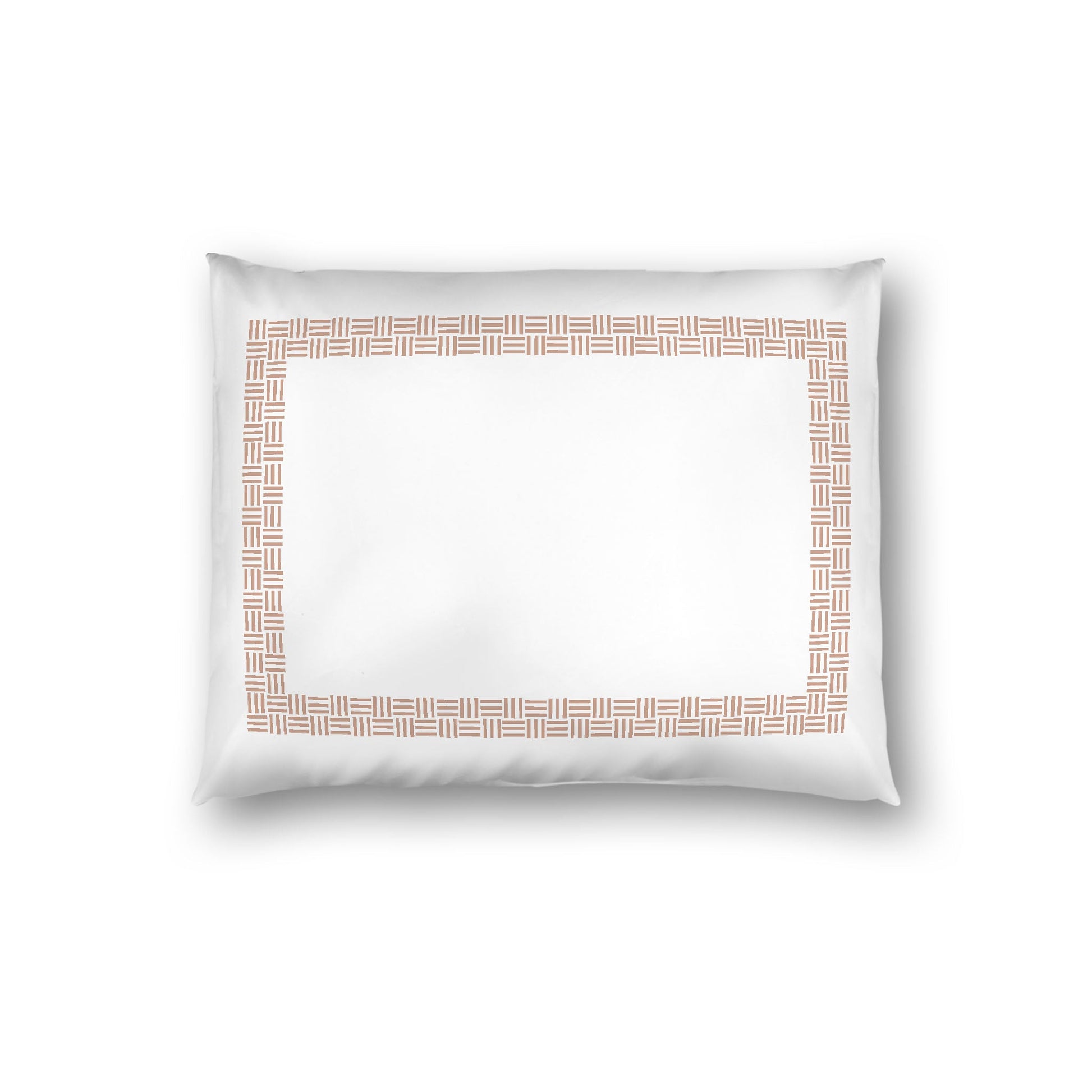 Off-white Cotton Sateen Pillow Sham, Salmon Double Weave Motif Print, Classic Border, White Reverse Side, Standard - 20 x 26 inches