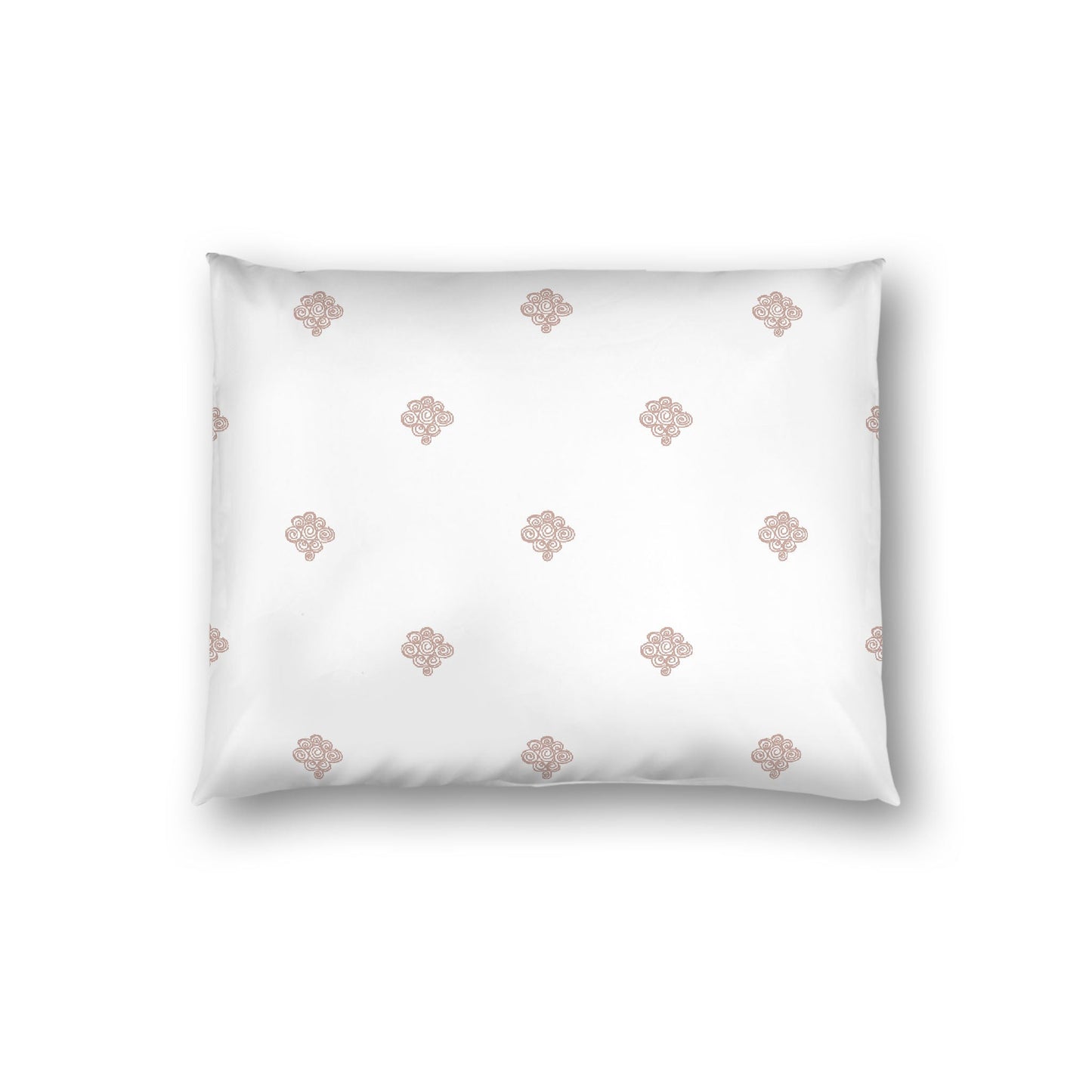 Off-white Cotton Sateen Pillow Sham, Salmon Hand-painted Swizzle Motif Print, White Reverse Side, Standard - 20 x 26 inches