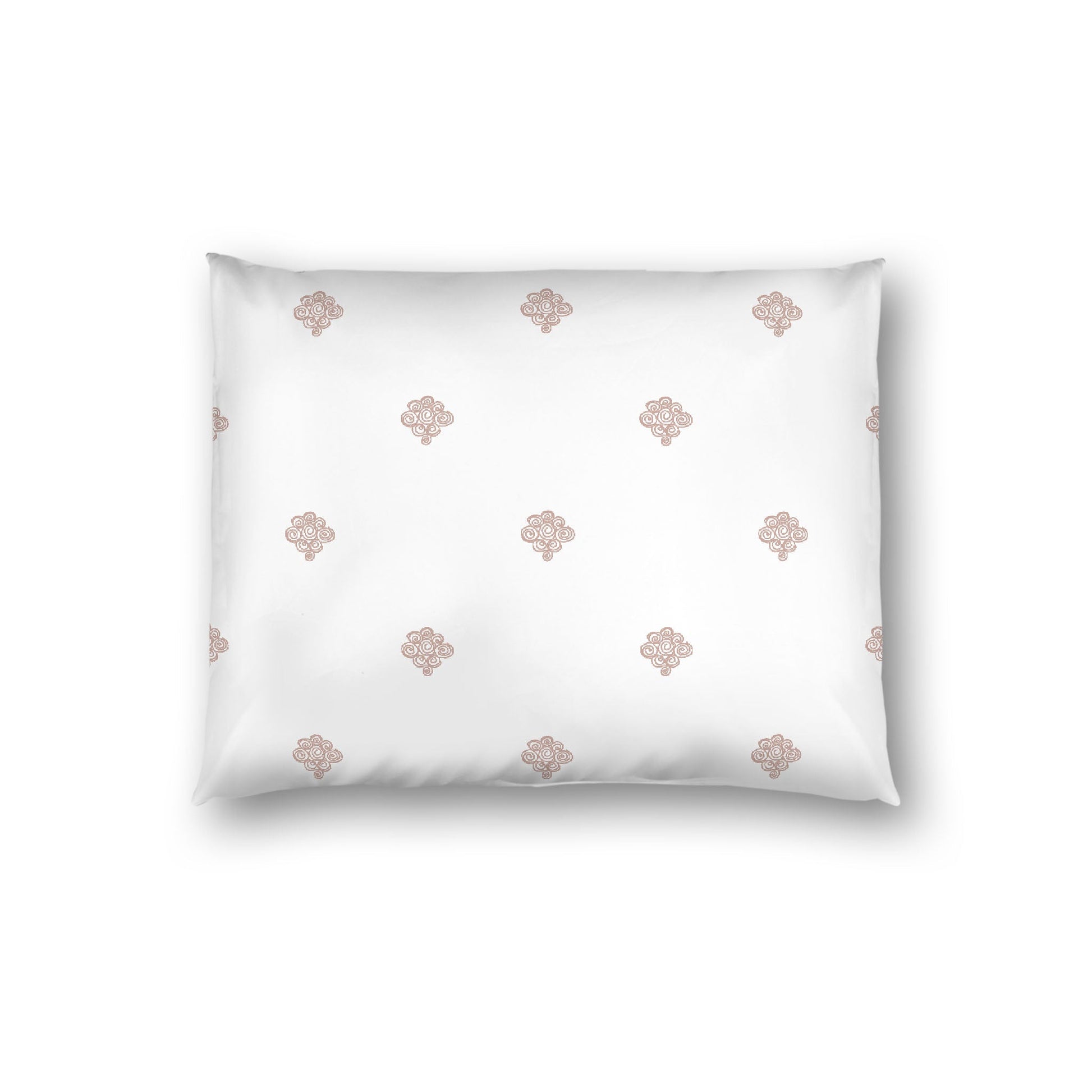 Off-white Cotton Sateen Pillow Sham, Salmon Hand-painted Swizzle Motif Print, White Reverse Side, Standard - 20 x 26 inches