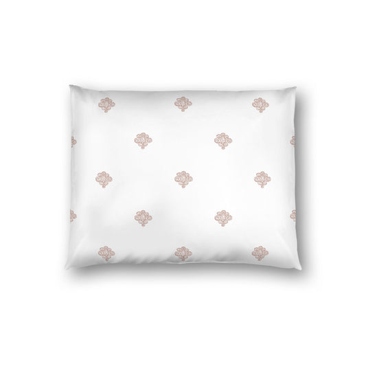 Off-white Cotton Sateen Pillow Sham, Salmon Hand-painted Swizzle Motif Print, White Reverse Side, Standard - 20 x 26 inches