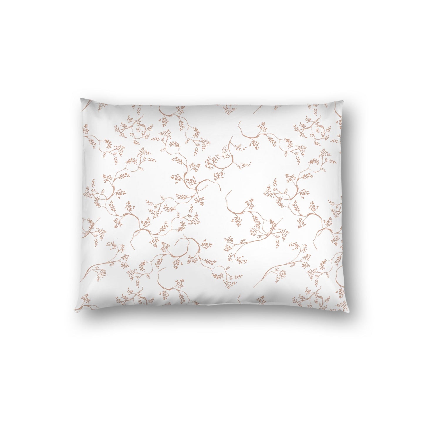 Off-white Cotton Sateen Pillow Sham, Salmon Hand-painted Vine Print, White Reverse Side, Standard - 20 x 26 inches