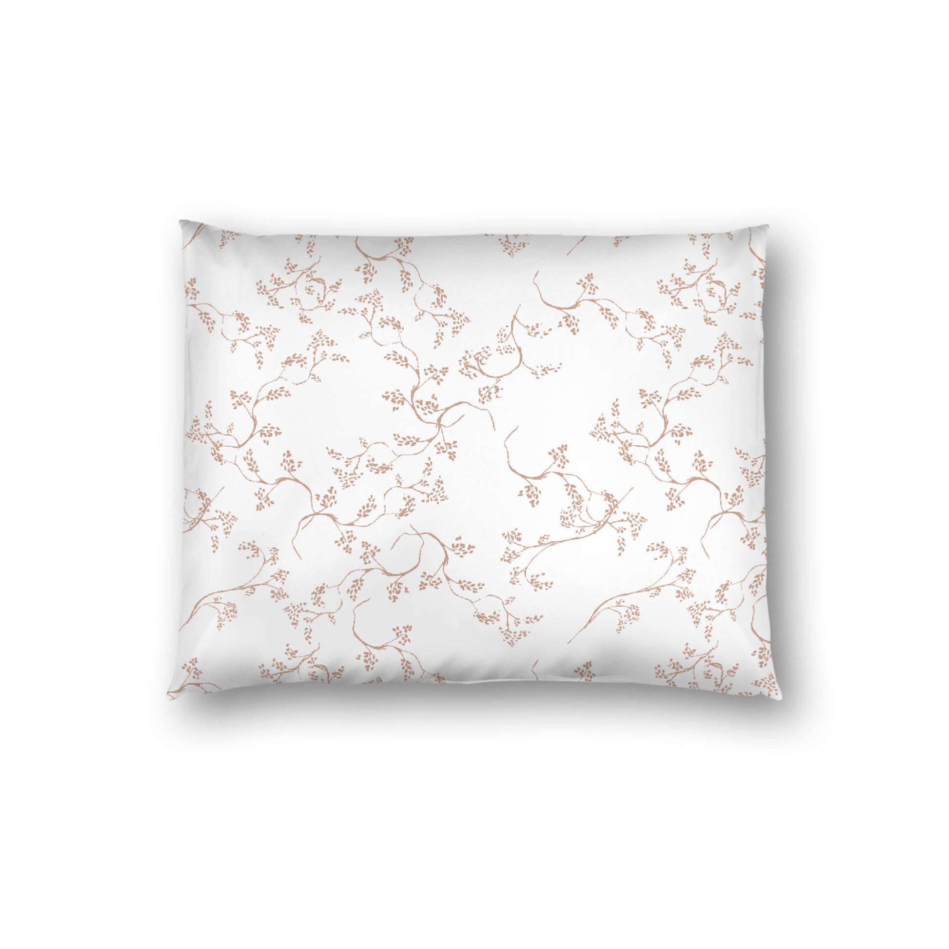 Off-white Cotton Sateen Pillow Sham, Salmon Hand-painted Vine Print, White Reverse Side, Standard - 20 x 26 inches