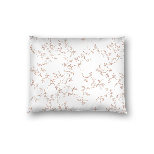 Off-white Cotton Sateen Pillow Sham, Salmon Hand-painted Vine Print, White Reverse Side, Standard - 20 x 26 inches