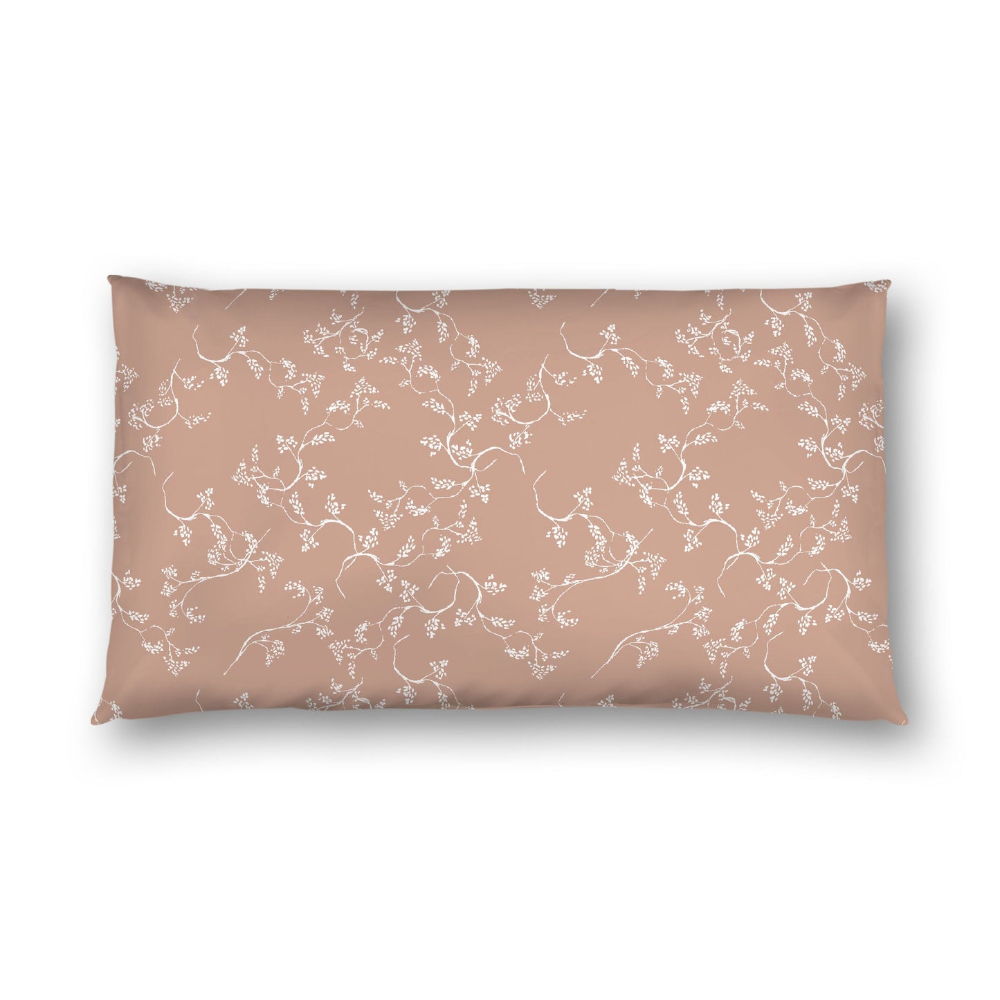 Salmon Cotton Sateen Pillow Sham, Off-white Vine Print on Front, White Reverse Side, King - 20 x 36 inches