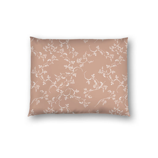 Salmon Cotton Sateen Pillow Sham, Off-white Vine Print on Front, White Reverse Side, Standard - 20 x 26 inches