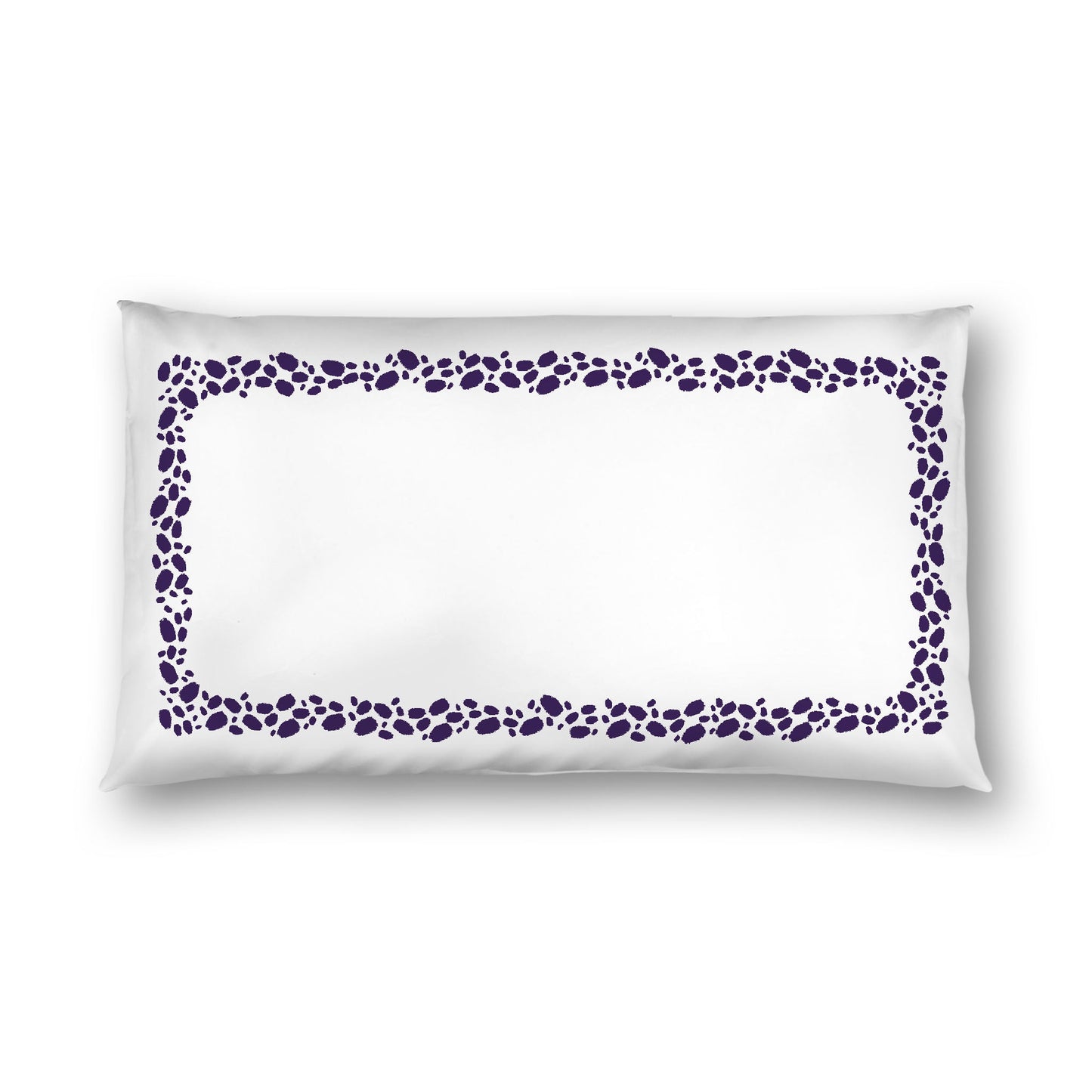 Off-white Cotton Sateen Pillow Sham, Purple Hand-painted Dab Motif Print, Classic Border, White Reverse Side, King - 20 x 36 inches