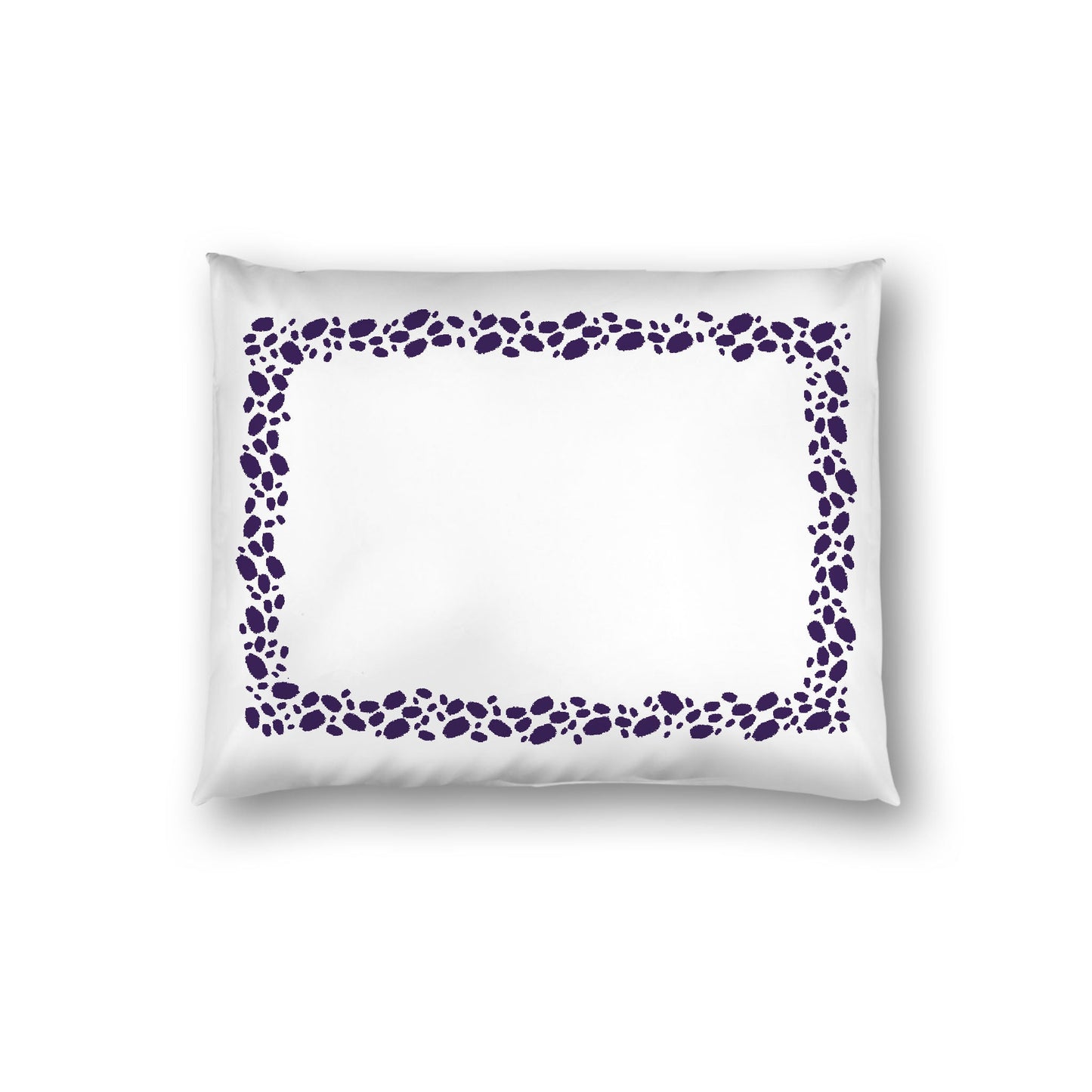 Off-white Cotton Sateen Pillow Sham, Purple Hand-painted Dab Motif Print, Classic Border, White Reverse Side, Standard - 20 x 26 inches