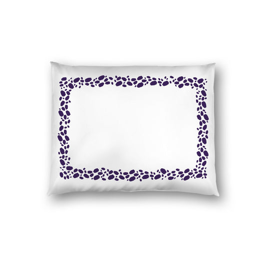 Off-white Cotton Sateen Pillow Sham, Purple Hand-painted Dab Motif Print, Classic Border, White Reverse Side, Standard - 20 x 26 inches