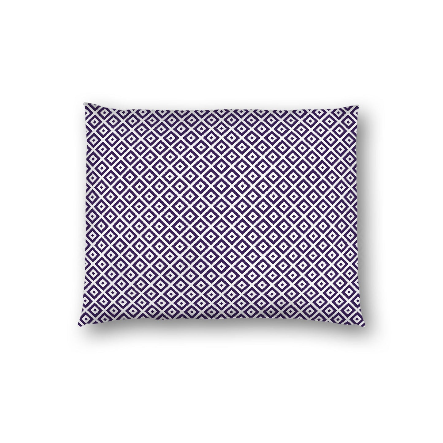 Off-white Cotton Sateen Pillow Sham, Purple Repeating Square Motif Print, Off-white Revese Side, Standard - 20 x 26 inches
