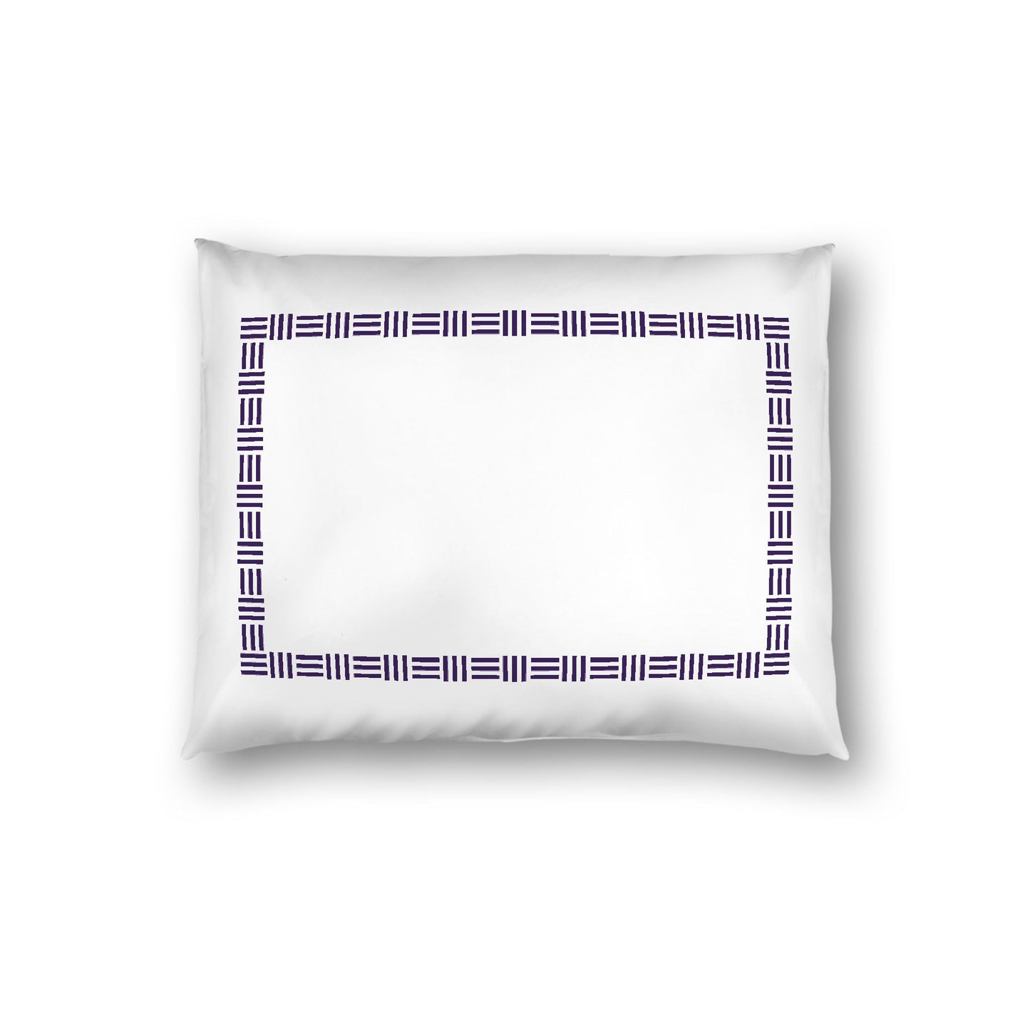Off-white Cotton Sateen Pillow Sham, Purple Single Weave Motif Print, Classic Border, White Reverse Side, Standard - 20 x 26 inches