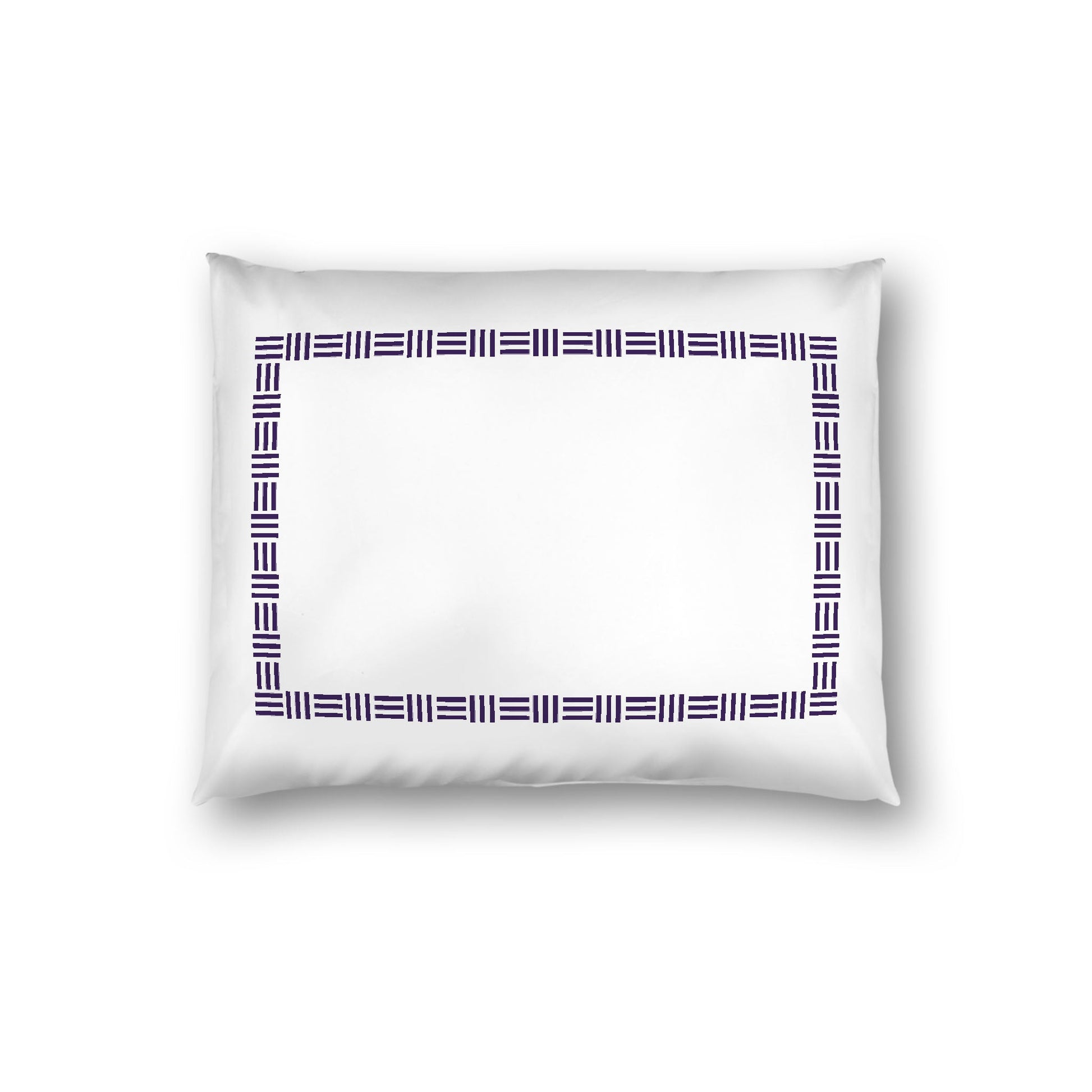 Off-white Cotton Sateen Pillow Sham, Purple Single Weave Motif Print, Classic Border, White Reverse Side, Standard - 20 x 26 inches