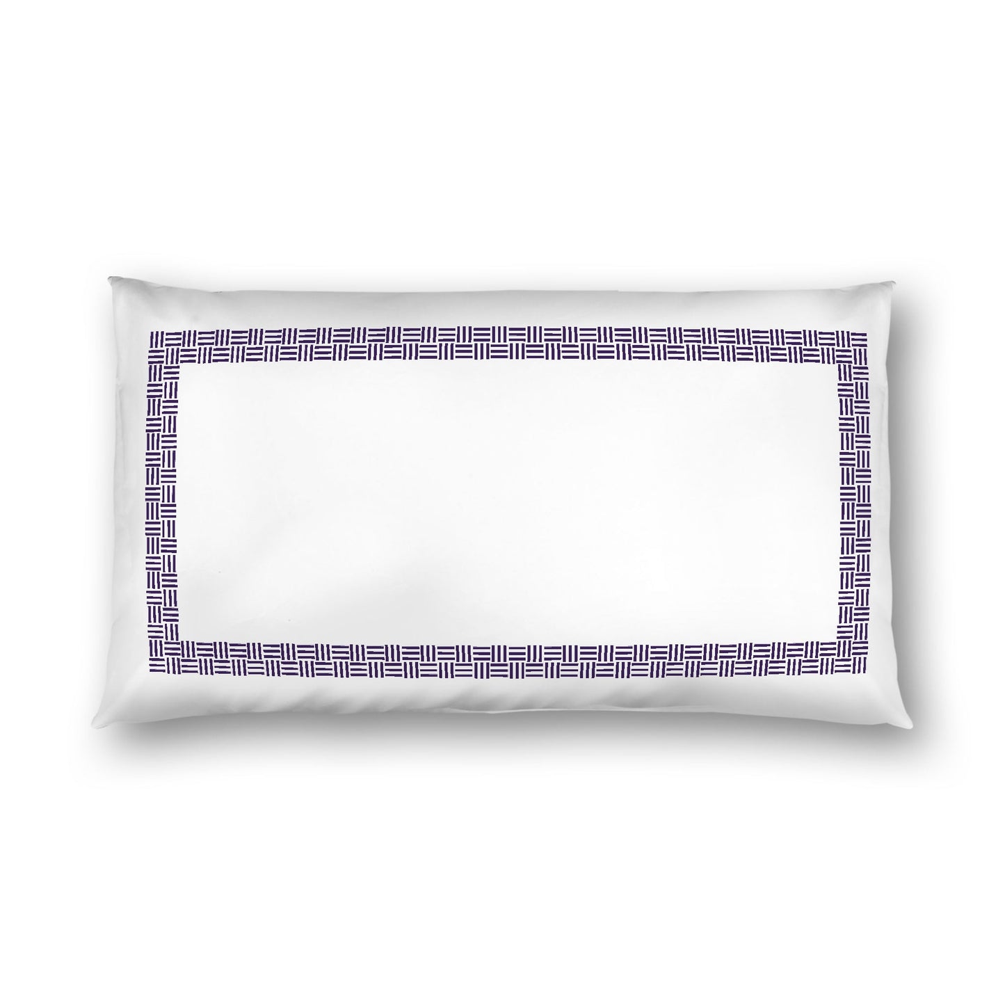 Off-white Cotton Sateen Pillow Sham, Purple Double Weave Motif Print, Classic Border, White Reverse Side, King - 20 x 36 inches