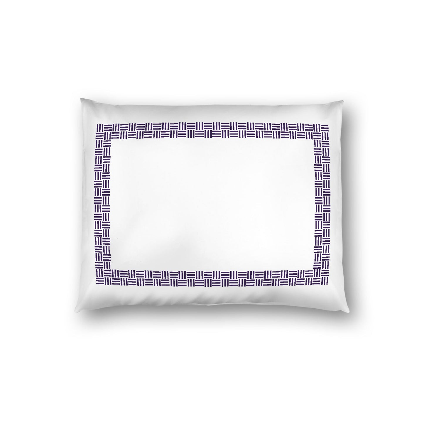 Off-white Cotton Sateen Pillow Sham, Purple Double Weave Motif Print, Classic Border, White Reverse Side, Standard - 20 x 26 inches