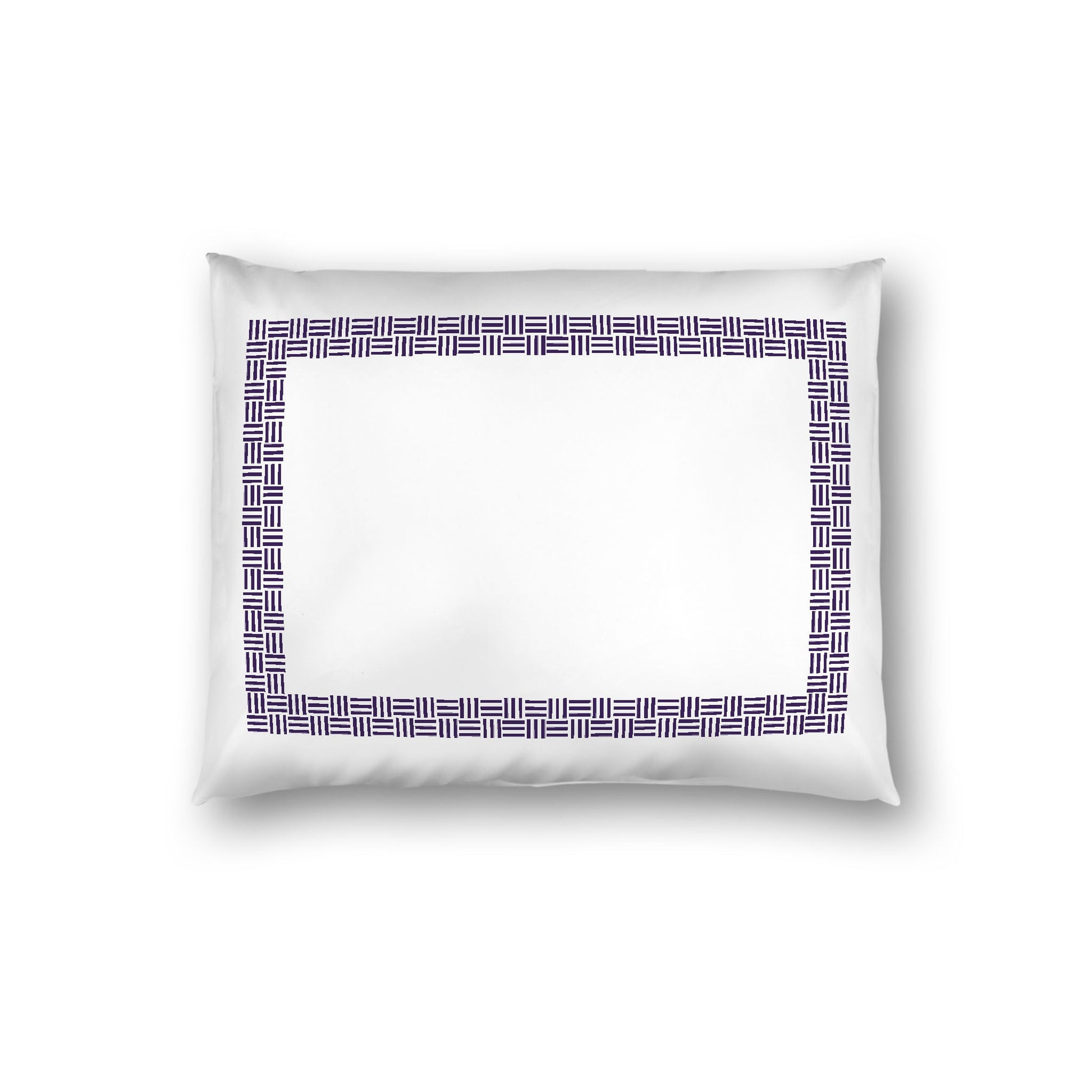 Off-white Cotton Sateen Pillow Sham, Purple Double Weave Motif Print, Classic Border, White Reverse Side, Standard - 20 x 26 inches