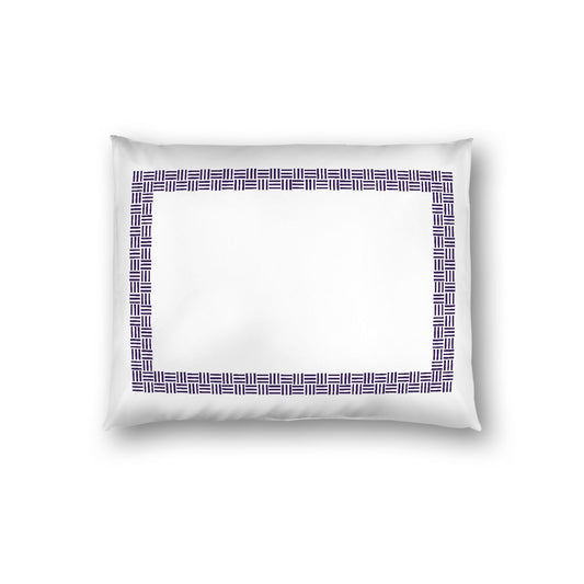 Off-white Cotton Sateen Pillow Sham, Purple Double Weave Motif Print, Classic Border, White Reverse Side, Standard - 20 x 26 inches