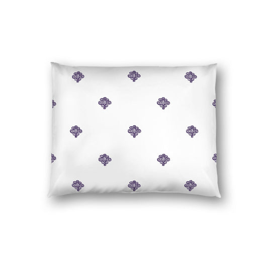 Off-white Cotton Sateen Pillow Sham, Purple Hand-painted Swizzle Motif Print, White Reverse Side, Standard - 20 x 26 inches