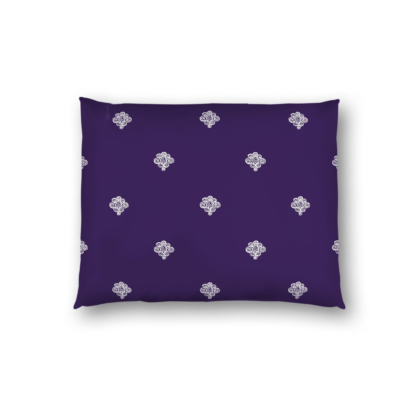 Purple Cotton Sateen Pillow Sham, Off-white Hand-painted Swizzle Motif Print, White Reverse Side, Standard - 20 x 26 inches