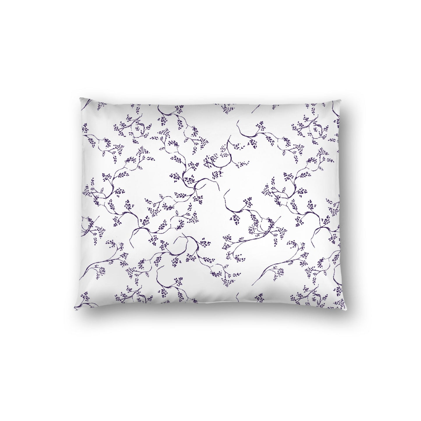 Off-white Cotton Sateen Pillow Sham, Purple Hand-painted Vine Print, White Reverse Side, Standard - 20 x 26 inches