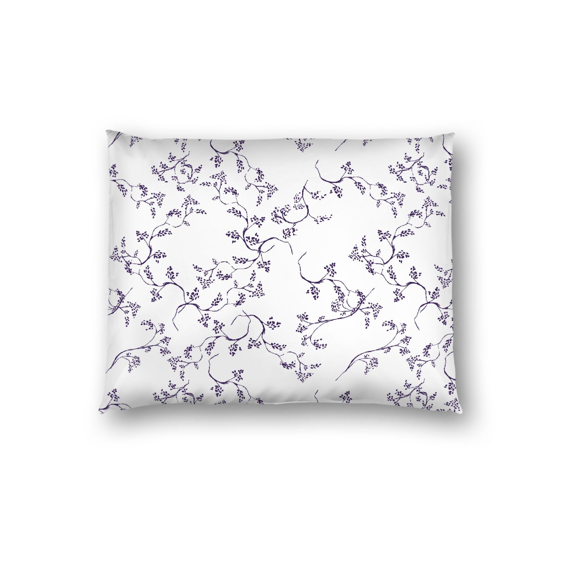 Off-white Cotton Sateen Pillow Sham, Purple Hand-painted Vine Print, White Reverse Side, Standard - 20 x 26 inches